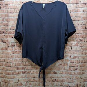 Viishow Blouse BLUE V-Neck Tie-Front Size Medium